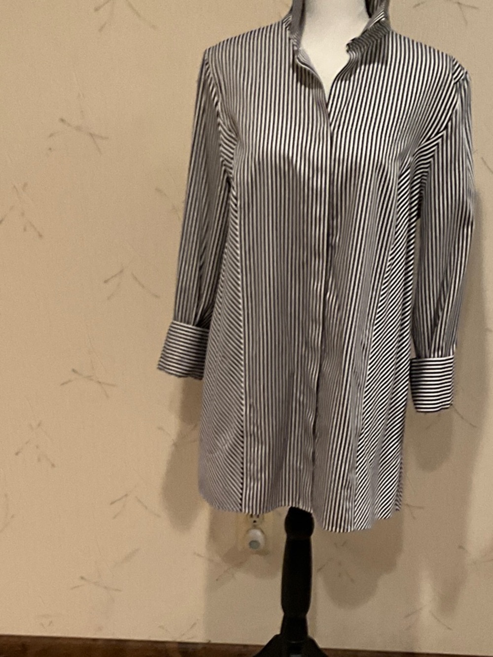 Chico's Black & White Striped Button Tunic